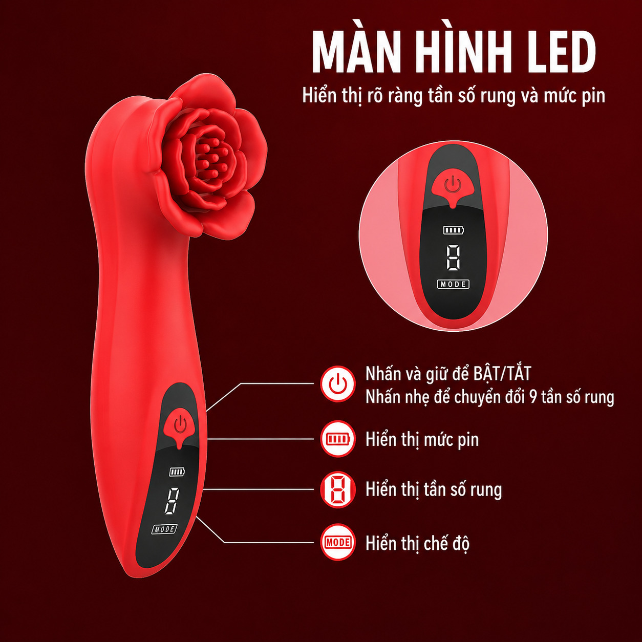 Máy Rung Hoa Hồng Loviss Tona 9 Chế Độ Rung Màn Hình LED