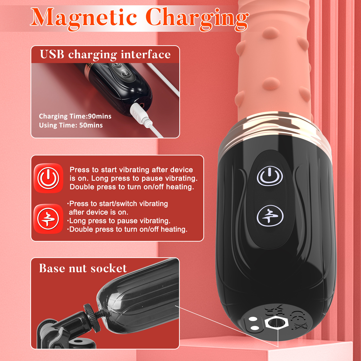 Máy Rung Nữ 3 Trong 1 Rung Thụt Tỏa Nhiệt 40 Độ Kèm Remote