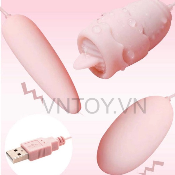 Trứng rung tình yêu 3 đầu có lưỡi liếm cắm USB