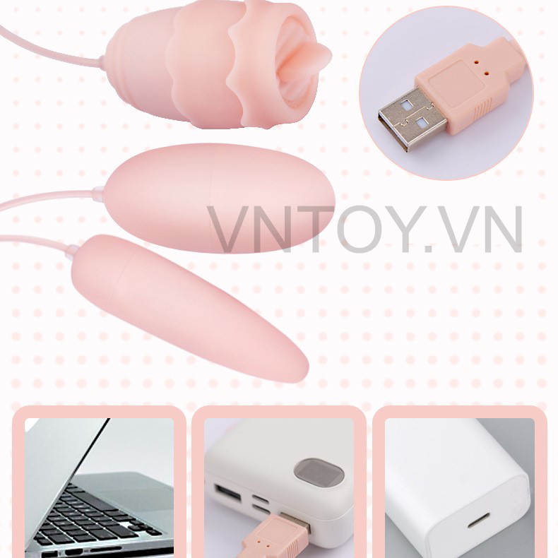 Trứng rung tình yêu 3 đầu có lưỡi liếm cắm USB