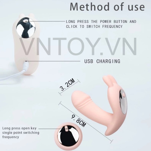 Quần lót rung điều khiển từ xa tai thỏ hình dương vật