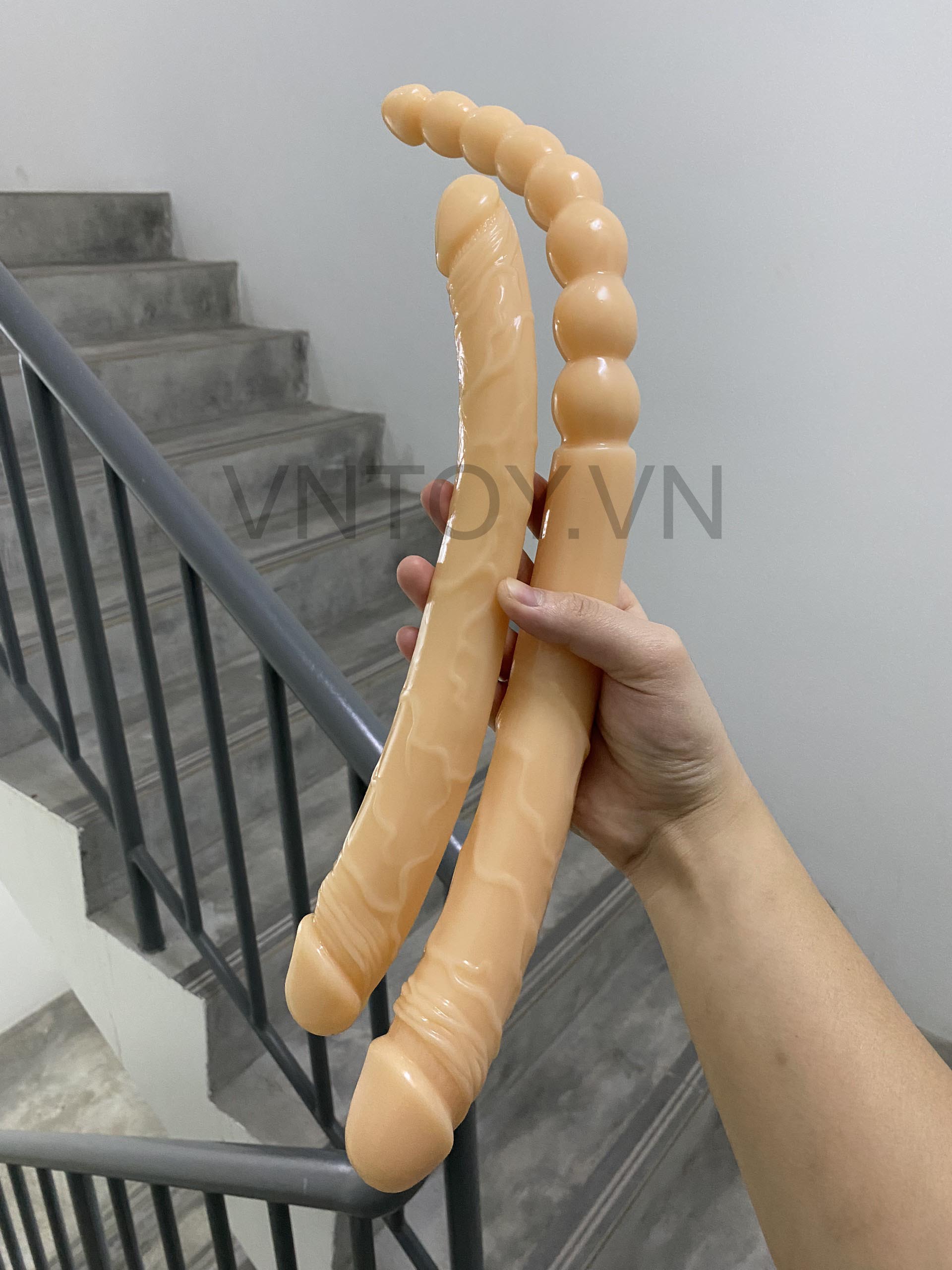 Dương vật giả Silicon 2 đầu có vòng bi dài