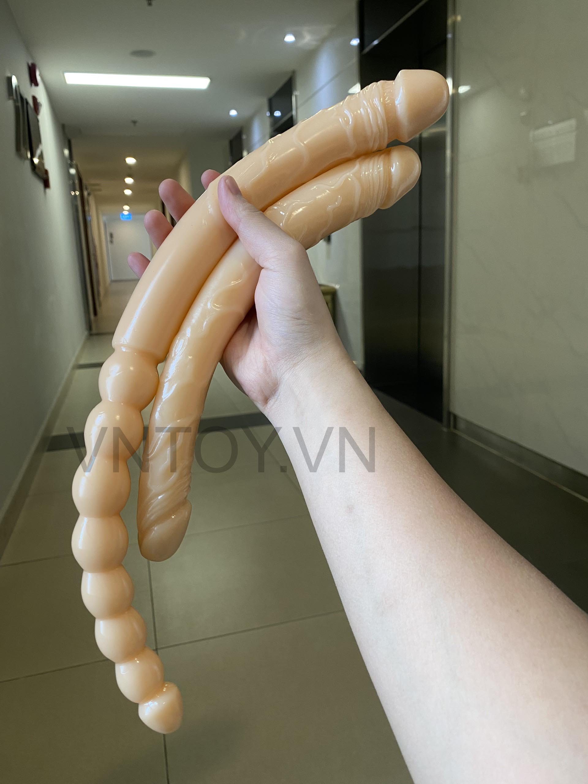 Dương vật giả Silicon 2 đầu có vòng bi dài