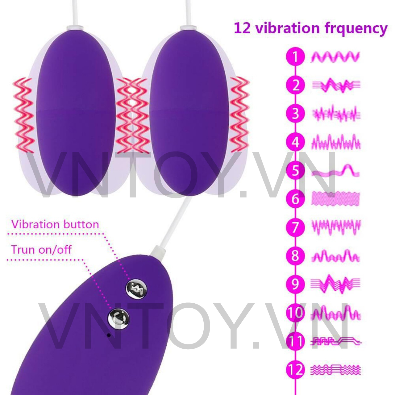 Trứng rung tình yêu 2 đầu Silicon 12 chế độ rung