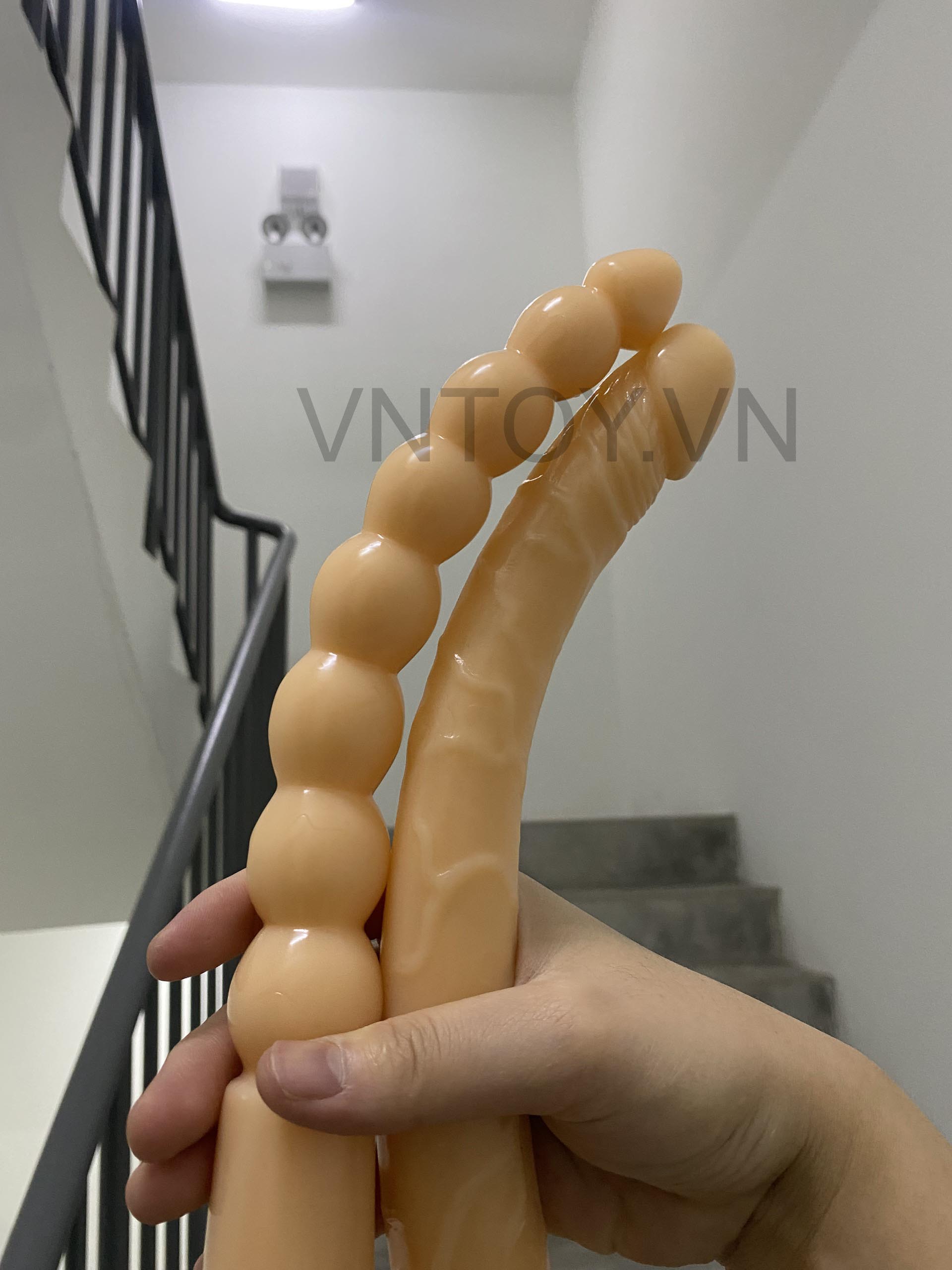 Dương vật giả Silicon 2 đầu có vòng bi dài