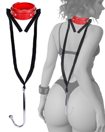 Bộ Đai BDSM Da Đỏ Vòng Cổ Liên Kết Dây Thân Kim Loại