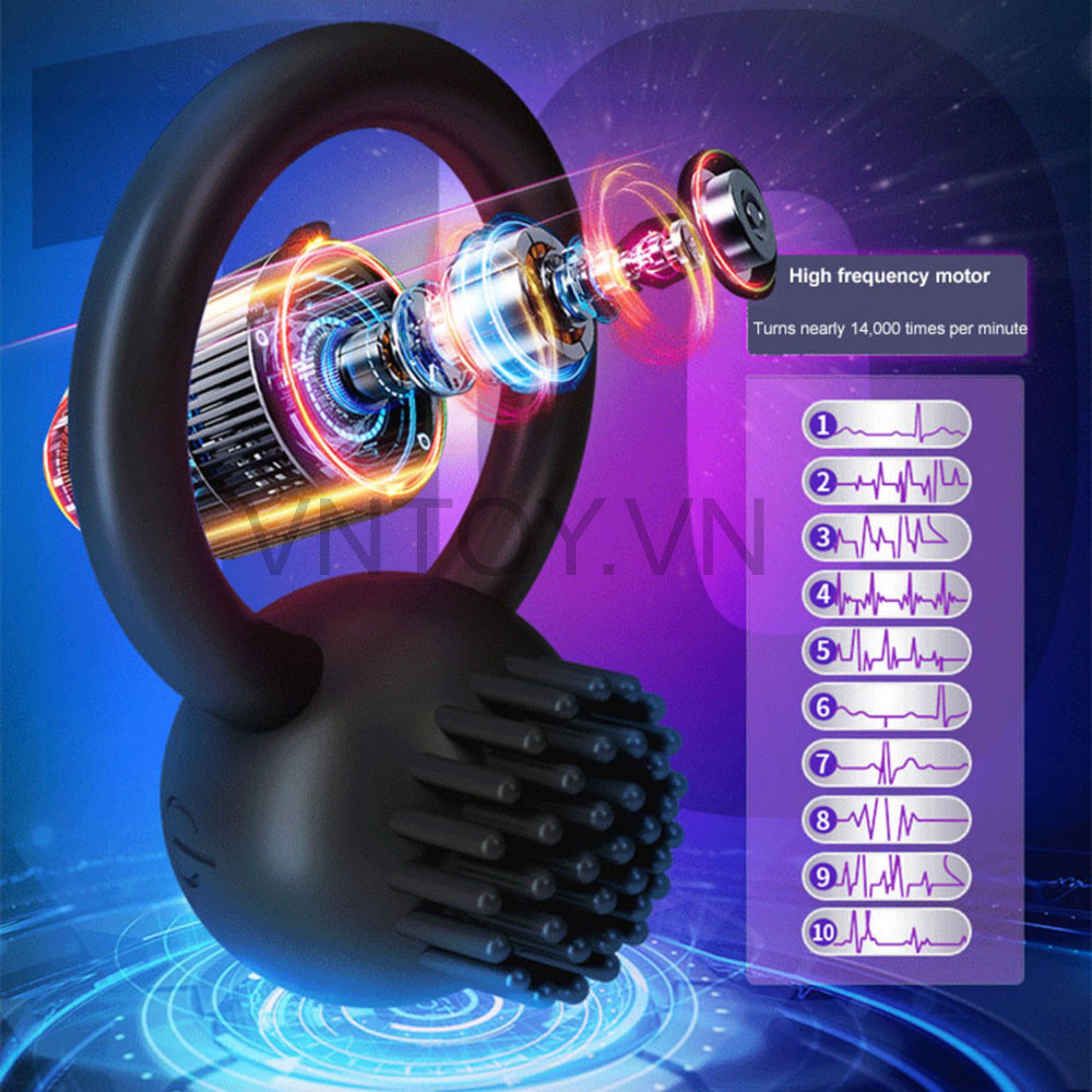 Vòng đeo dương vật có gai rung 10 chế độ sạc pin