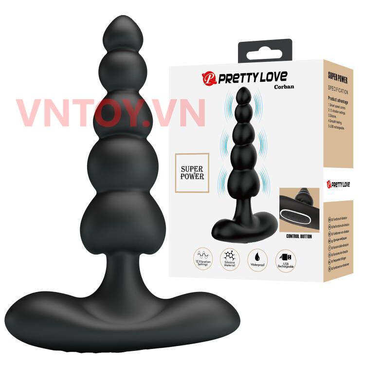 Chuỗi hạt silicone mềm rung hậu môn Pretty Love 12 tần số