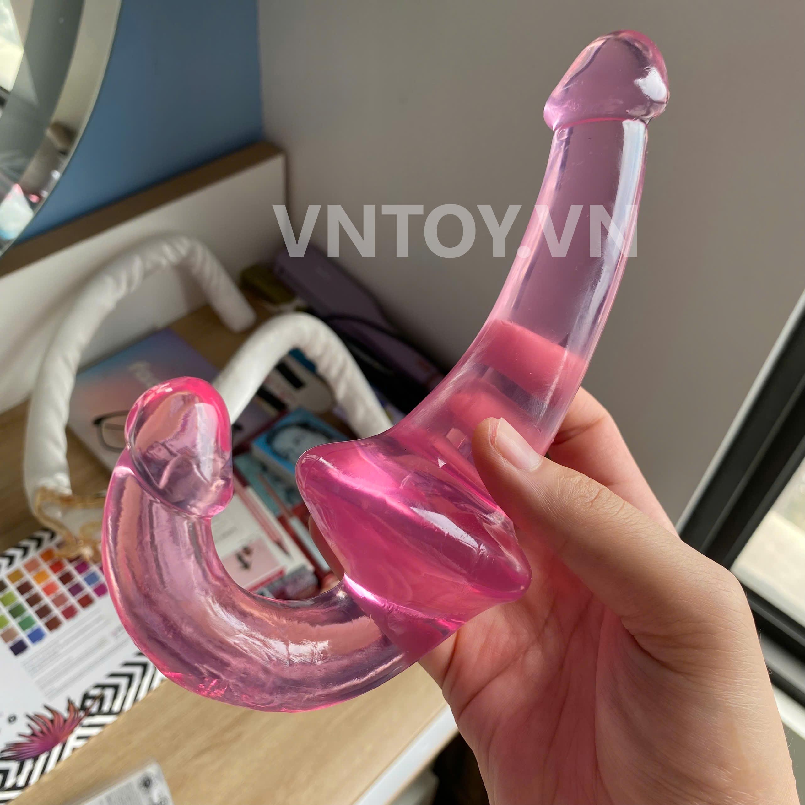 Dildo giả dương vật 2 đầu trong suốt dùng cho Les