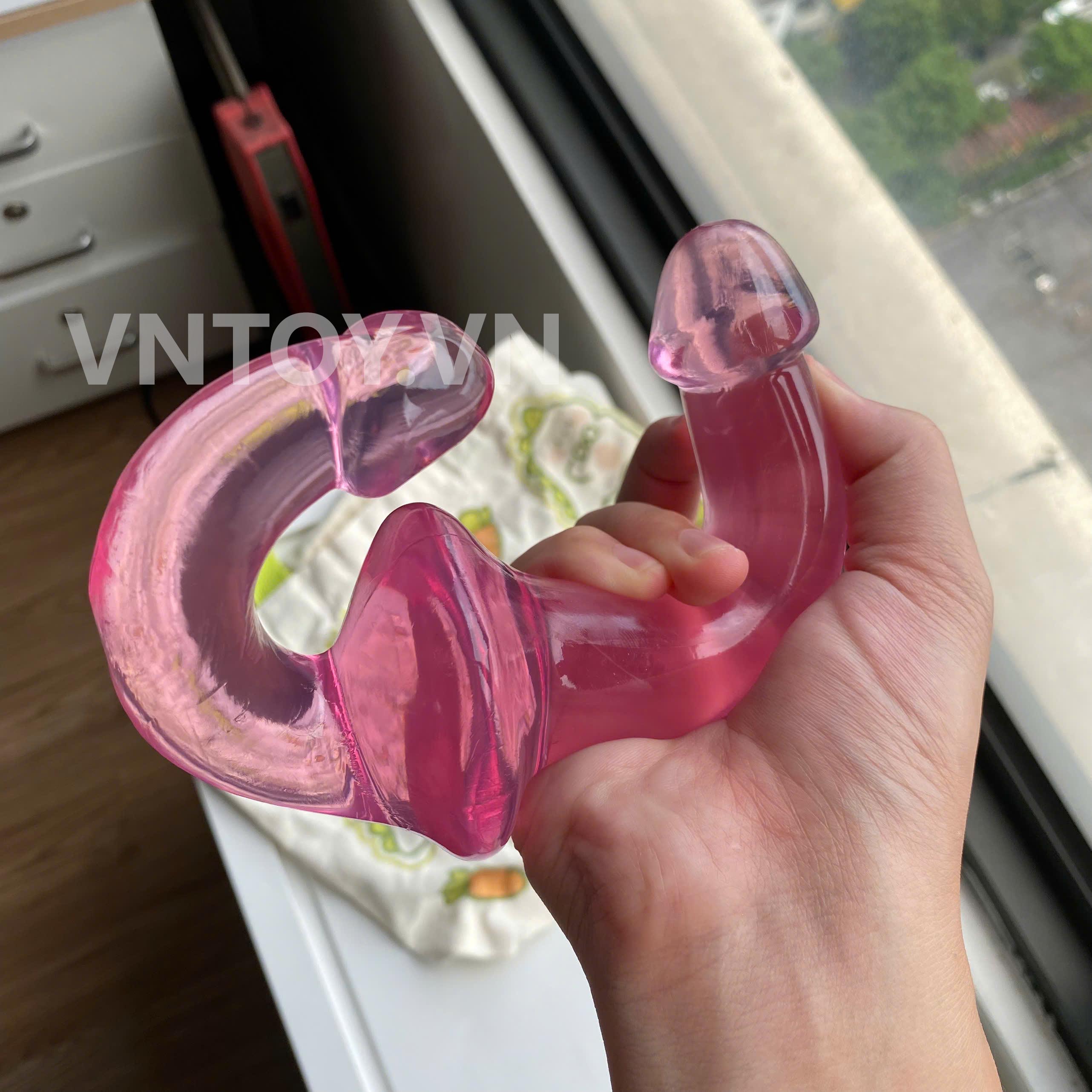 Dildo giả dương vật 2 đầu trong suốt dùng cho Les