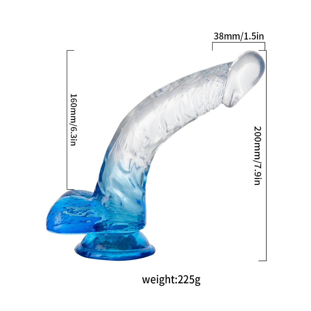 Dildo Jelly Silicon Trong Suốt Đa Màu Kèm Đế Hút Chân Không