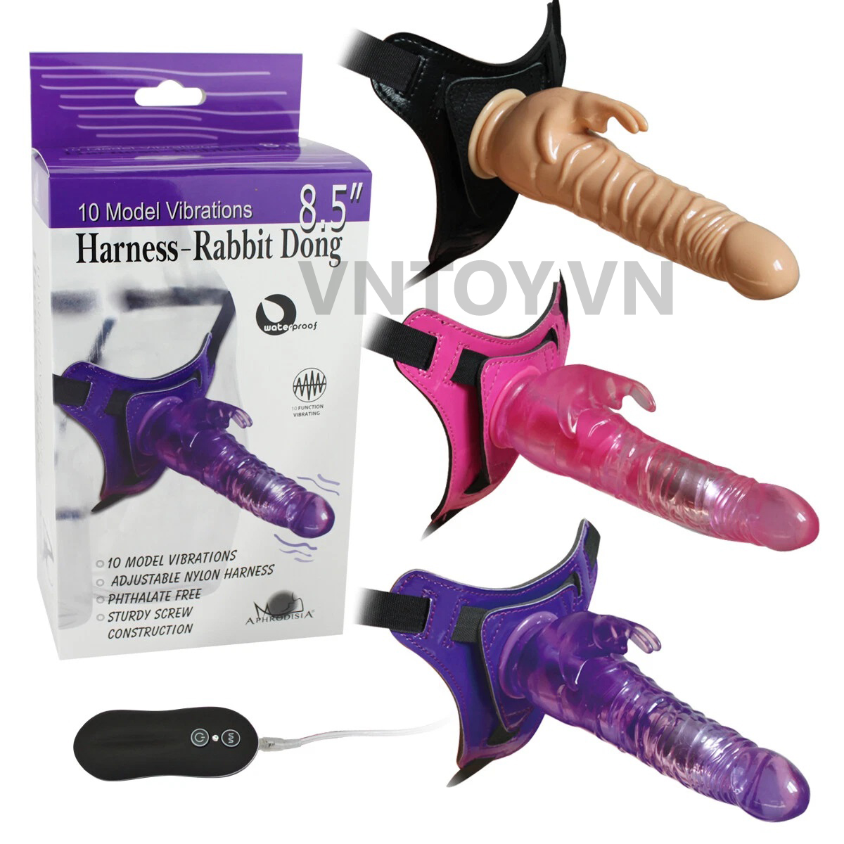 Dildo strap-on Harness-Rabbit Dong rung 10 chế độ chống nước 8.5 inch