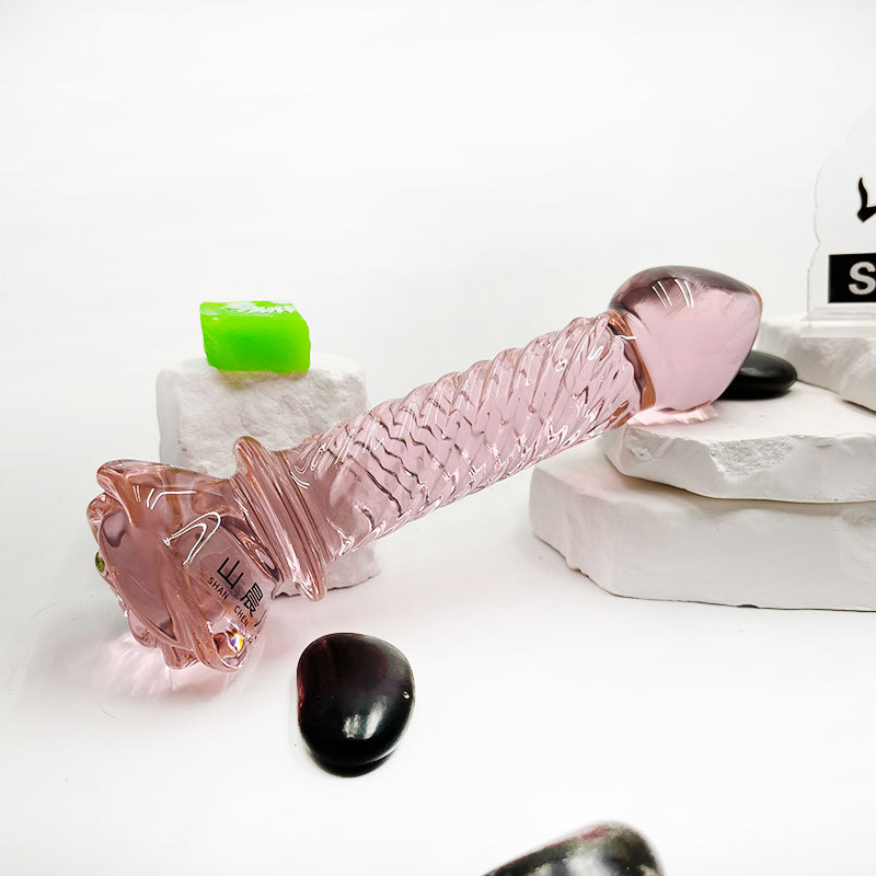 Dildo Thủy Tinh Hoa Hồng Trong Suốt Xoắn Nghệ Thuật Cao Cấp