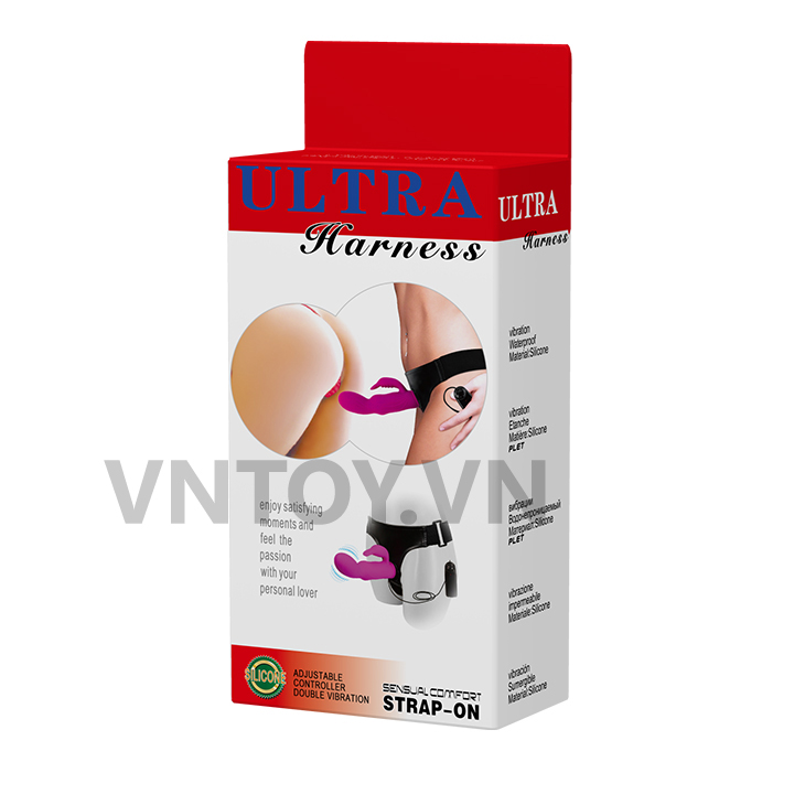 Dương vật giả đeo hông Ultra Harness rung mạnh rẽ nhánh có điều khiển dây