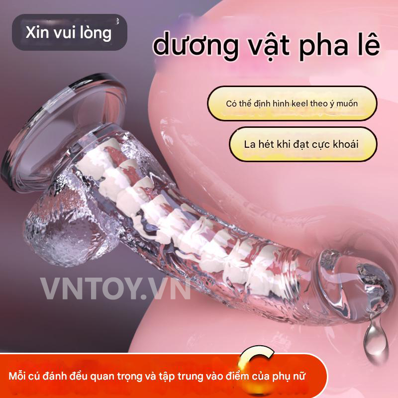 Dương vật giả dẻo trong suốt có lõi xương sống định hình