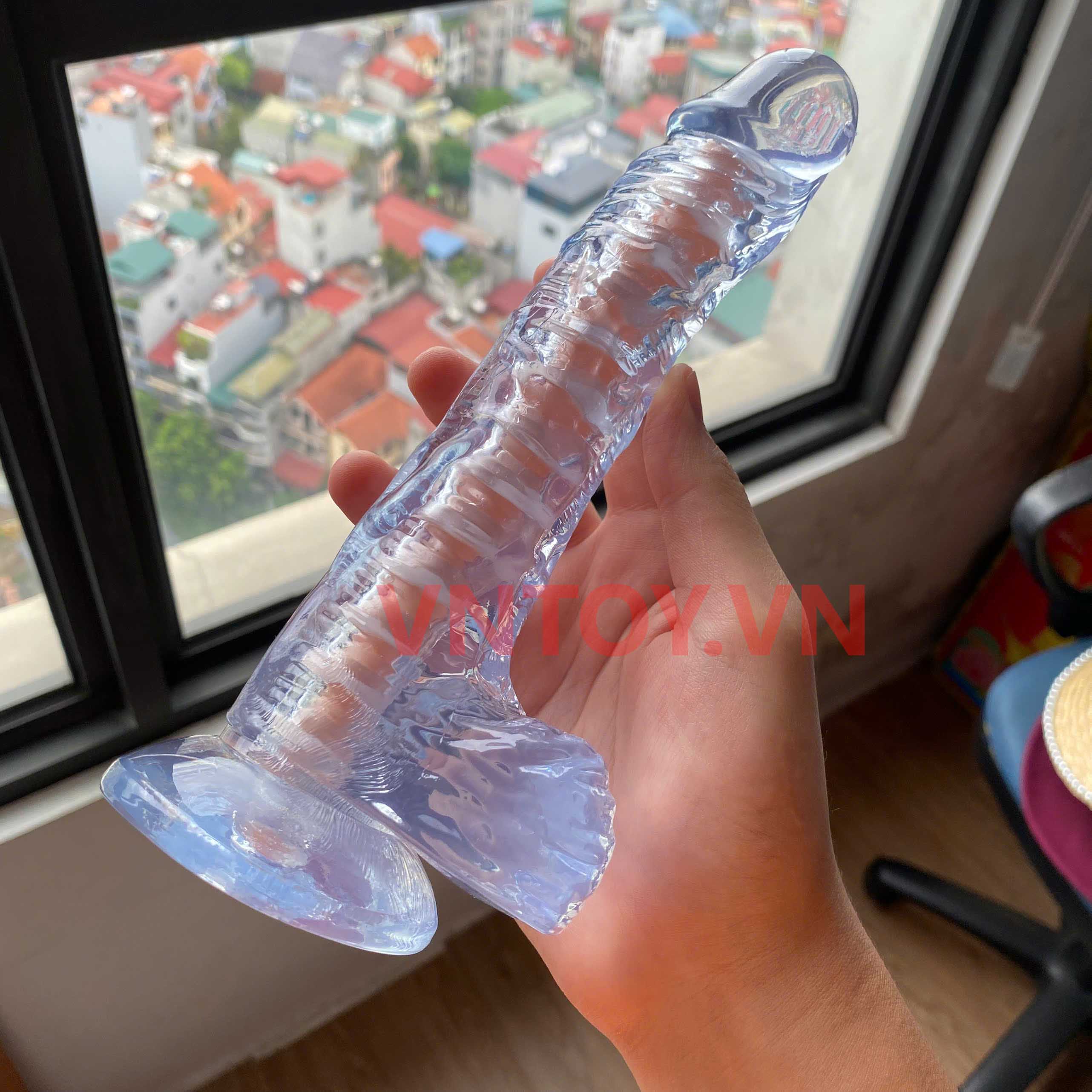 Dương vật giả dẻo trong suốt có lõi xương sống định hình