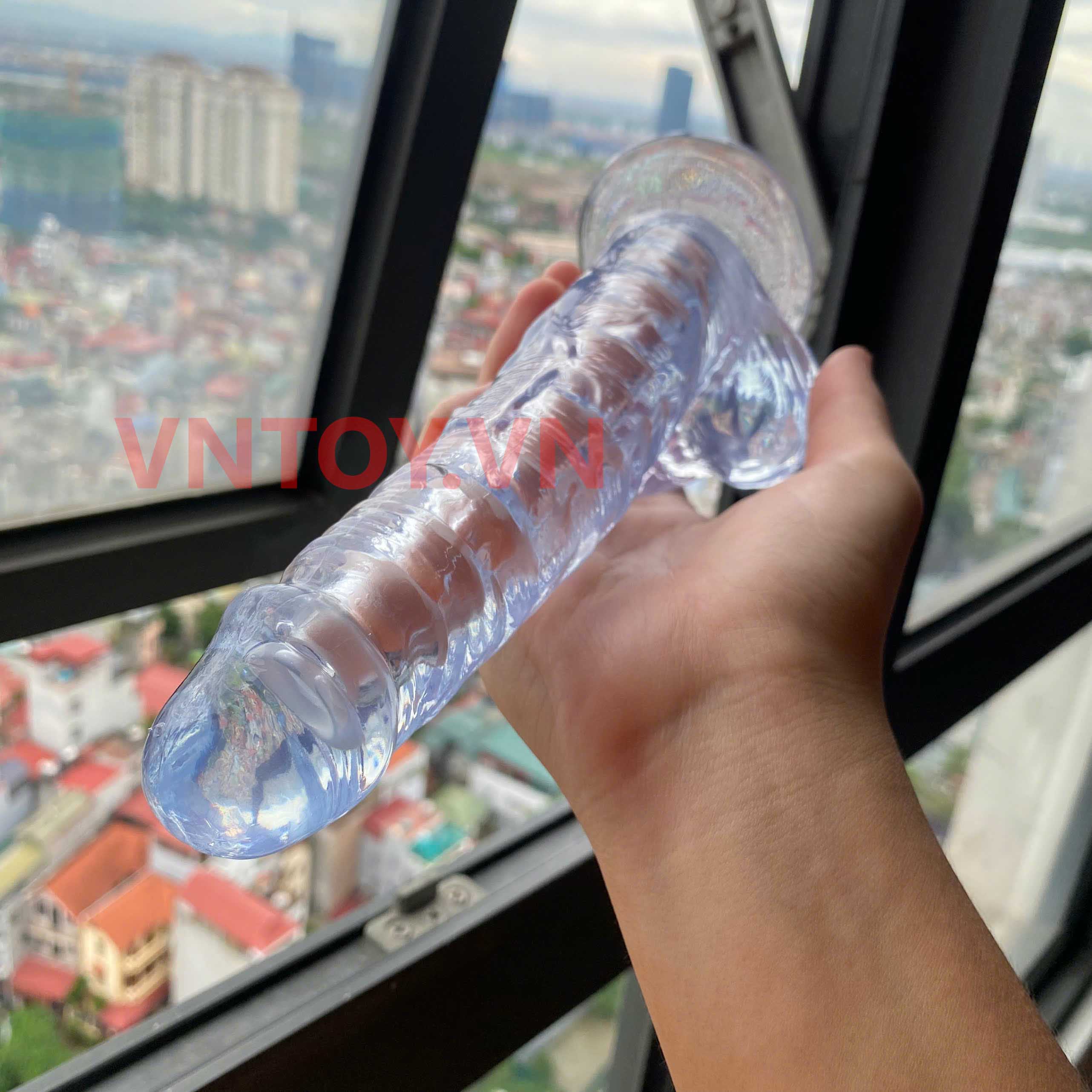 Dương vật giả dẻo trong suốt có lõi xương sống định hình