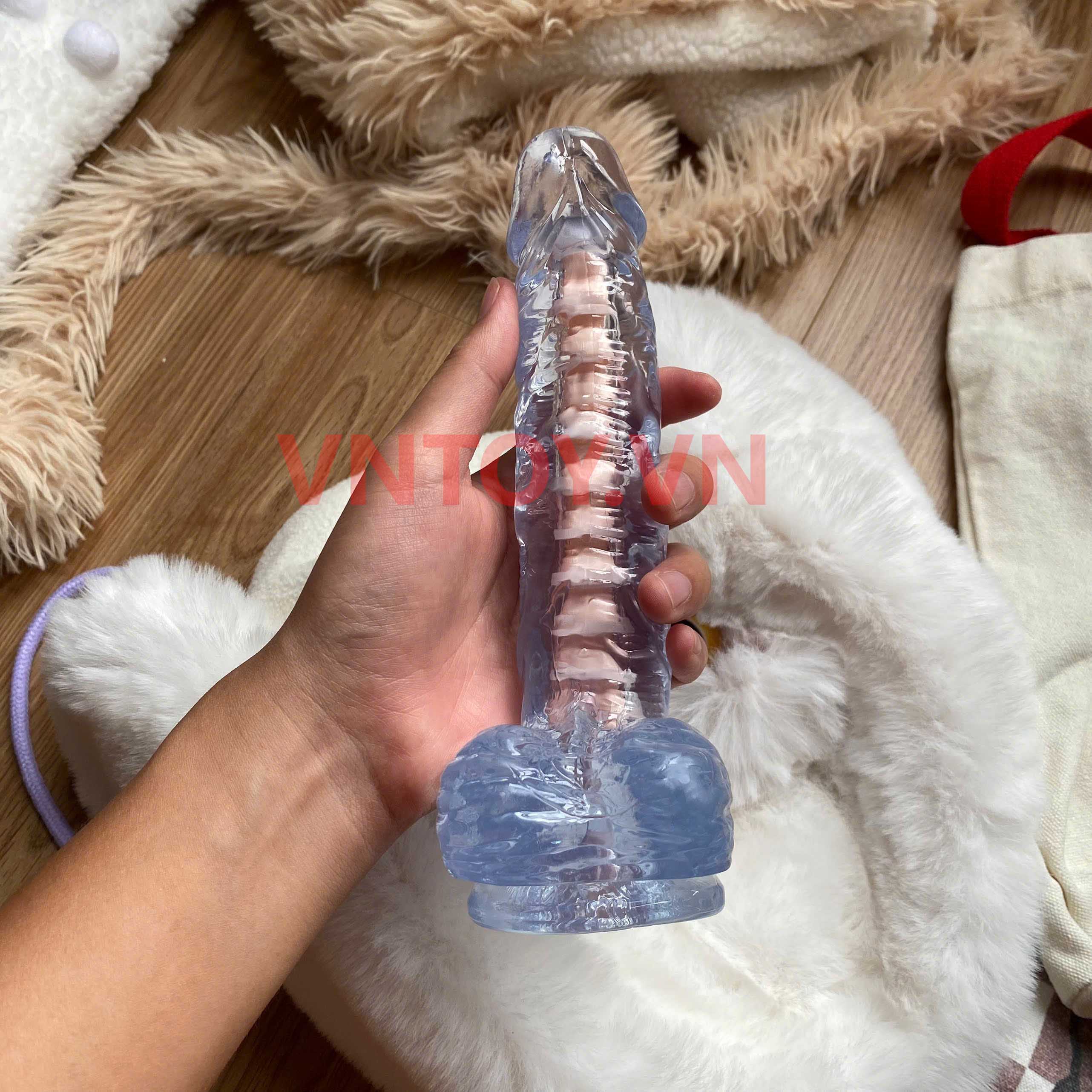 Dương vật giả dẻo trong suốt có lõi xương sống định hình