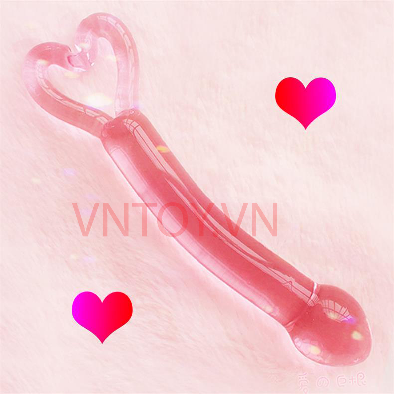 Dương vật giả pha lê cao cấp gắn hậu môn tay cầm trái tim