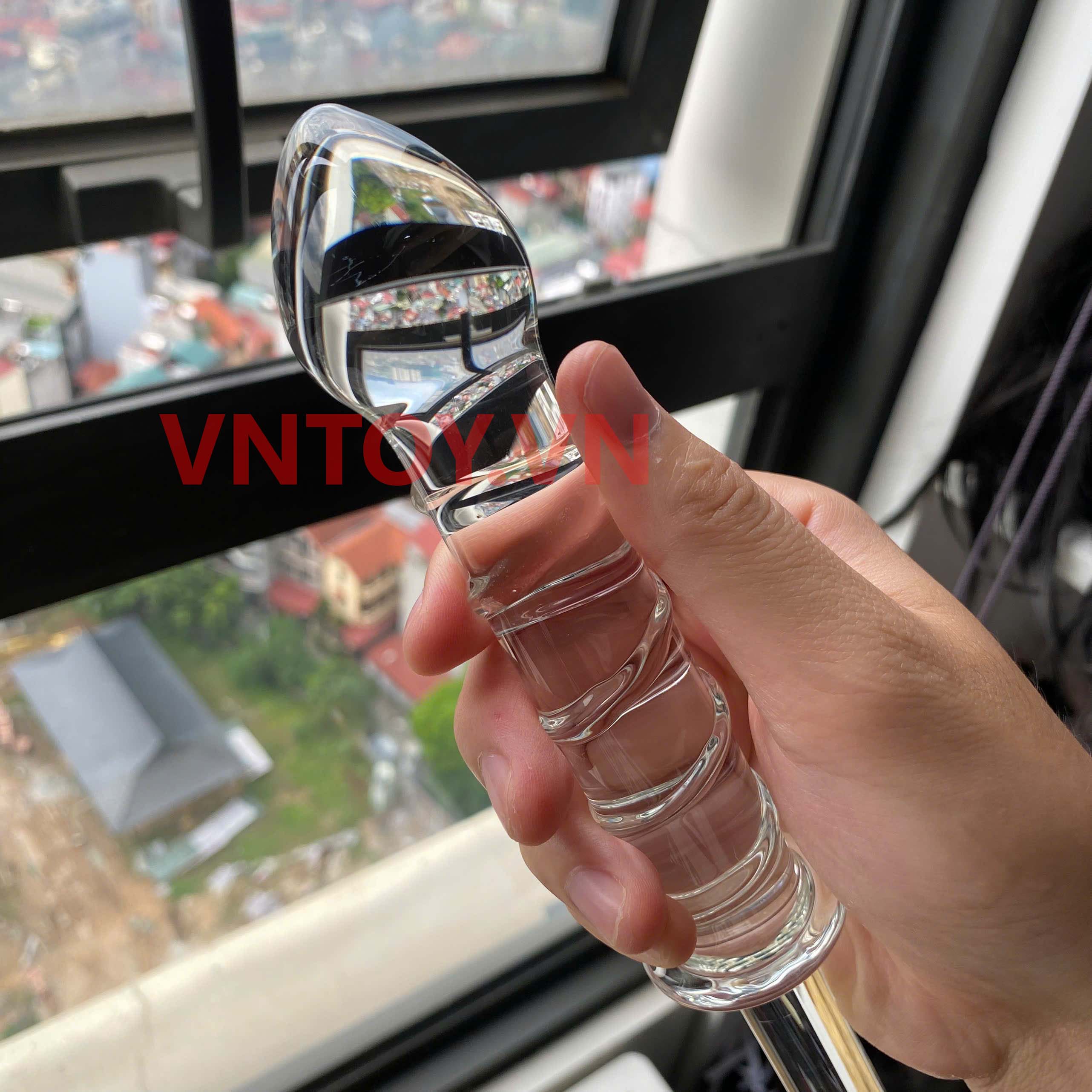 Dương vật giả thủy tinh cao cấp massage điểm G có tay cầm dài