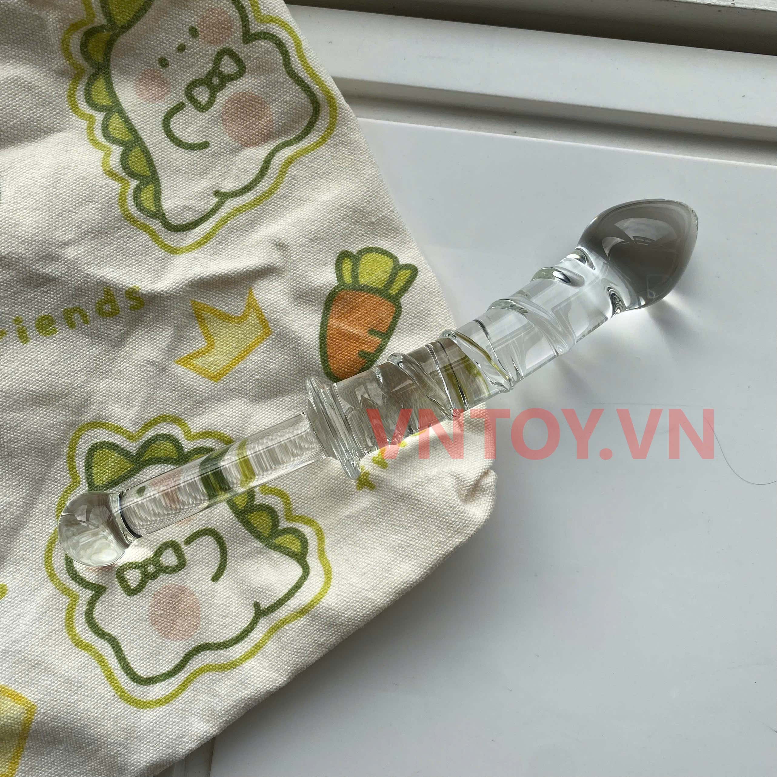 Dương vật giả thủy tinh cao cấp massage điểm G có tay cầm dài