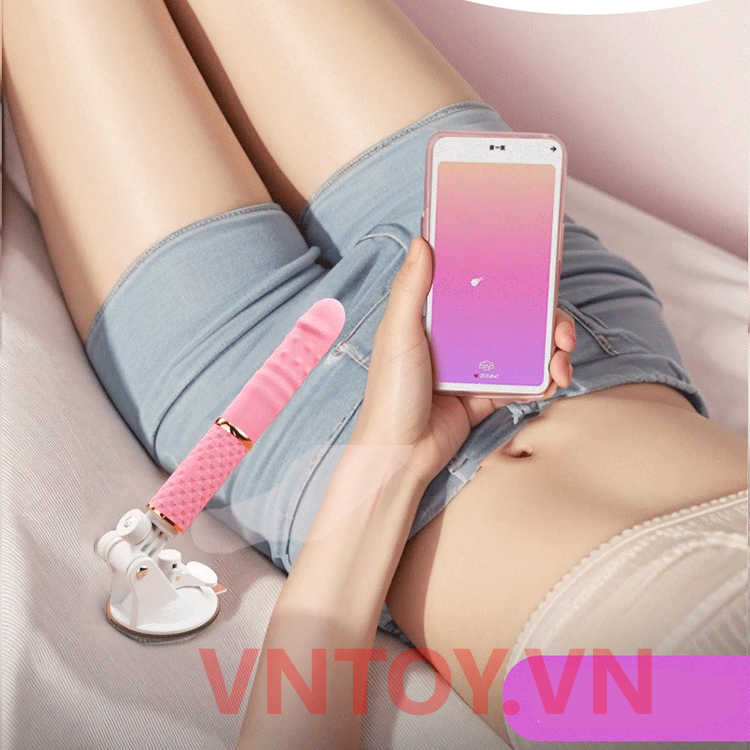 Dương vật giả tự động rung thụt điều khiển app điện thoại kèm chân đế gắn tường