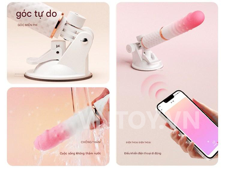 Dương vật giả tự động rung thụt điều khiển app điện thoại kèm chân đế gắn tường