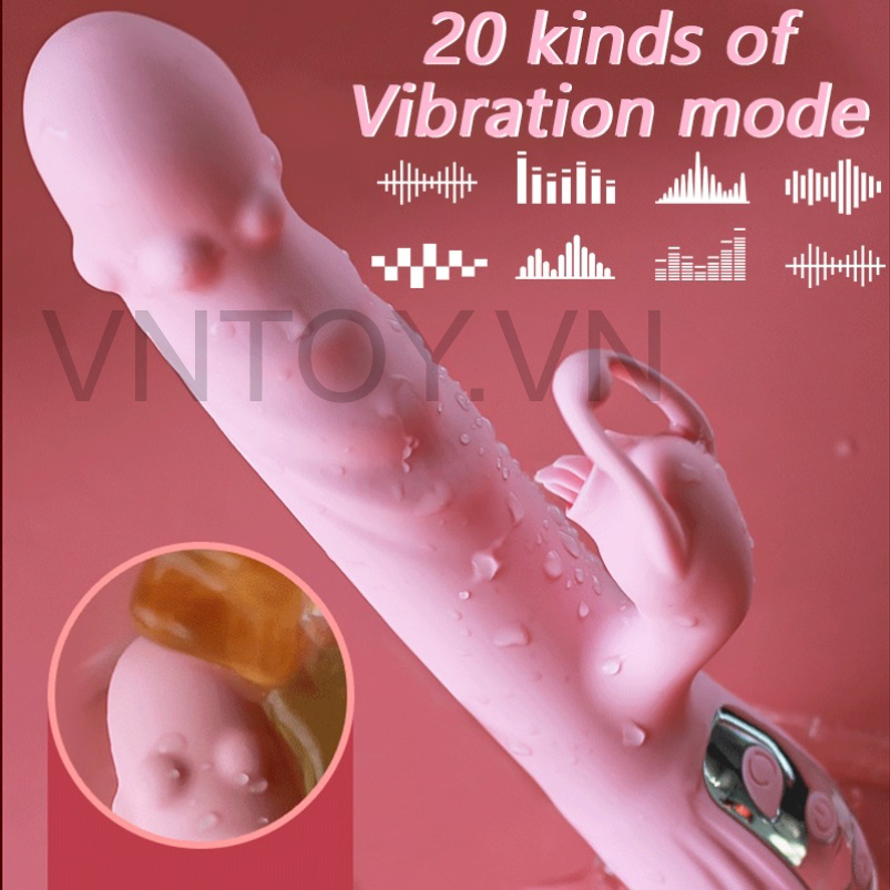 Dương vật giả rung thụt cao cấp vòng bi ngoáy và lưỡi liếm sưởi ấm 42 độ