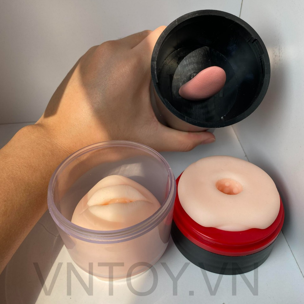 Cốc thủ dâm 2 ngăn lưỡi liếm rên la tỏa nhiệt tự động