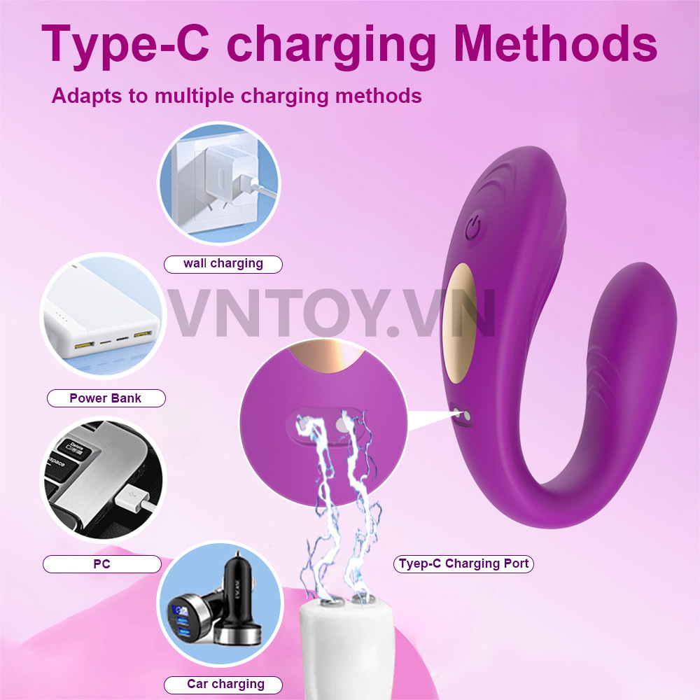 Máy rung âm đạo hình chữ U điều khiển từ xa kích thích 2 điểm