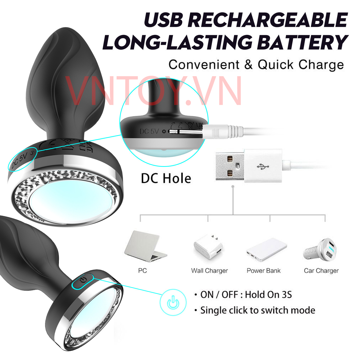 Plug hậu môn đèn LED Silicon điều khiển từ xa