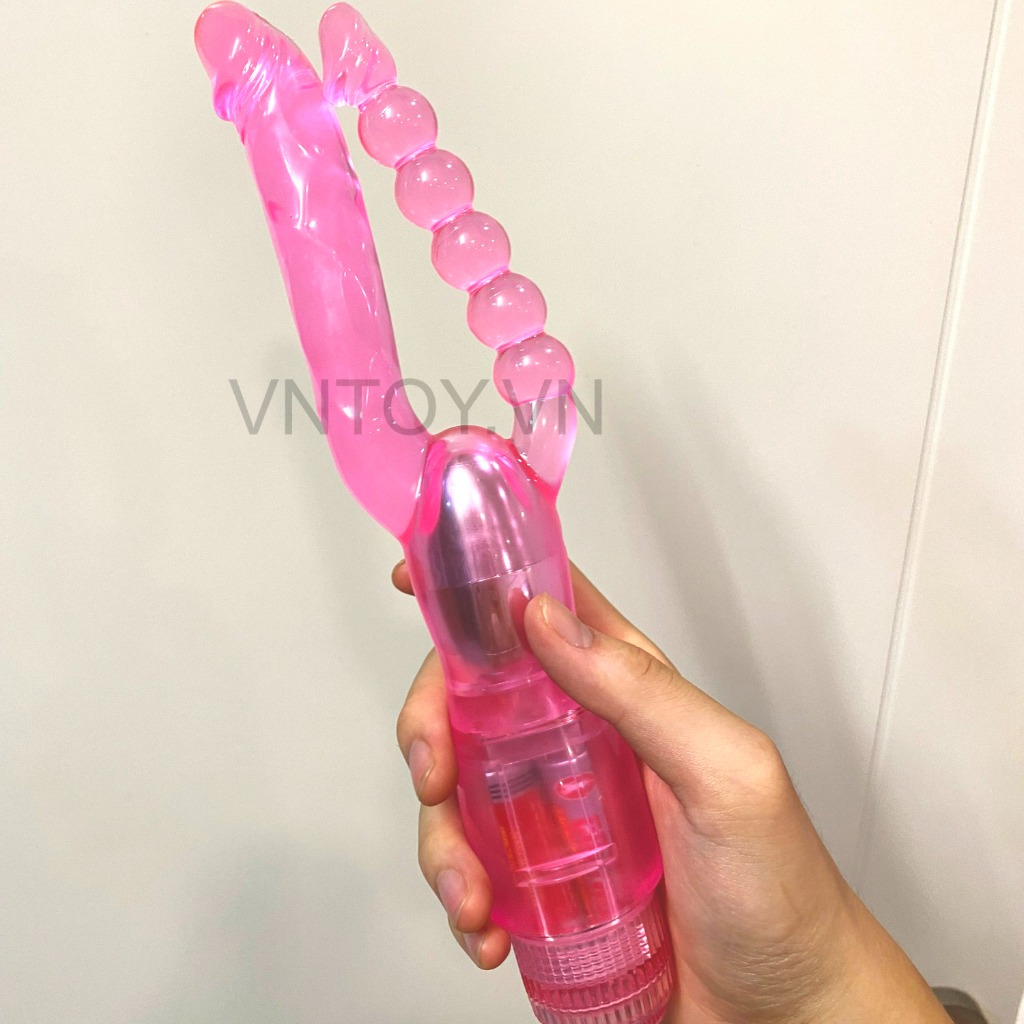 Máy rung kích thích hậu môn hai đầu dương vật và que bi Silicon