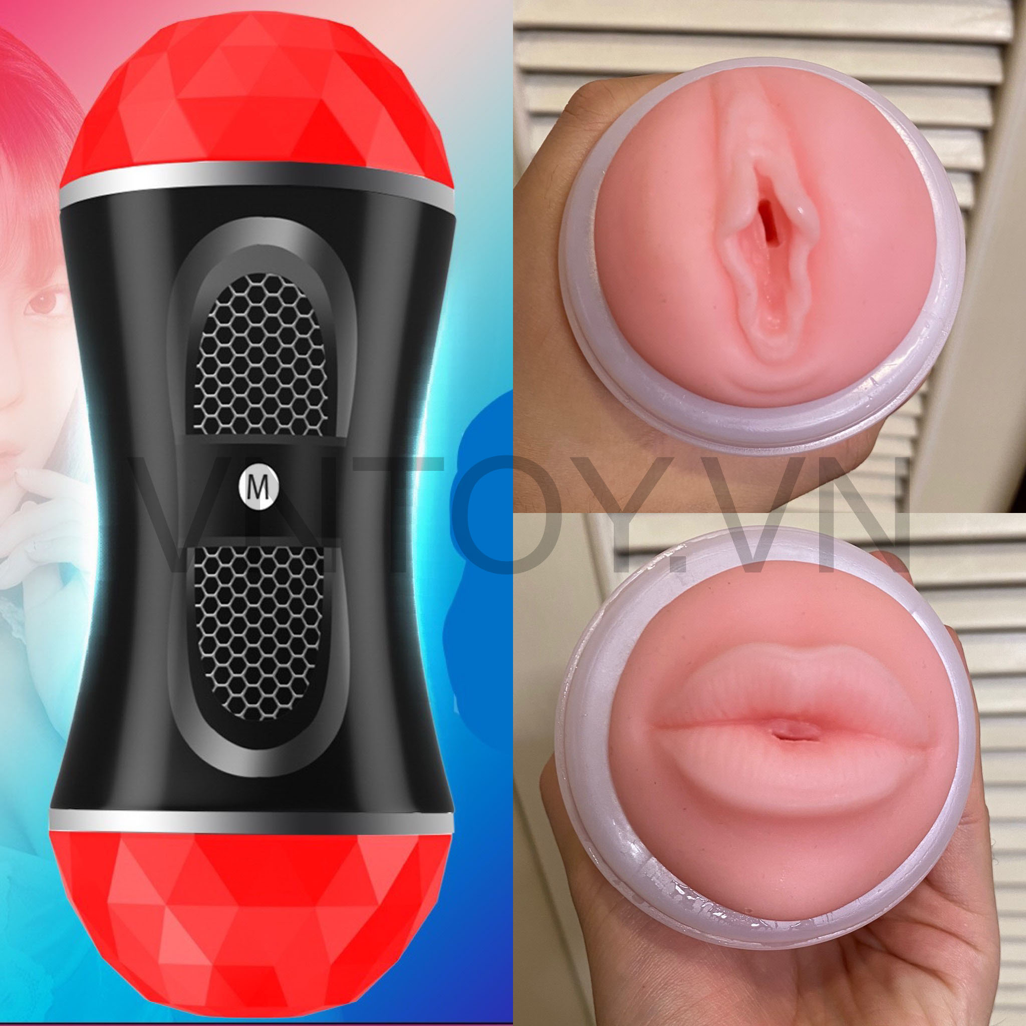 Cốc thủ dâm 2 đầu chữ M chính hãng mô phỏng âm đạo và môi phụ nữ