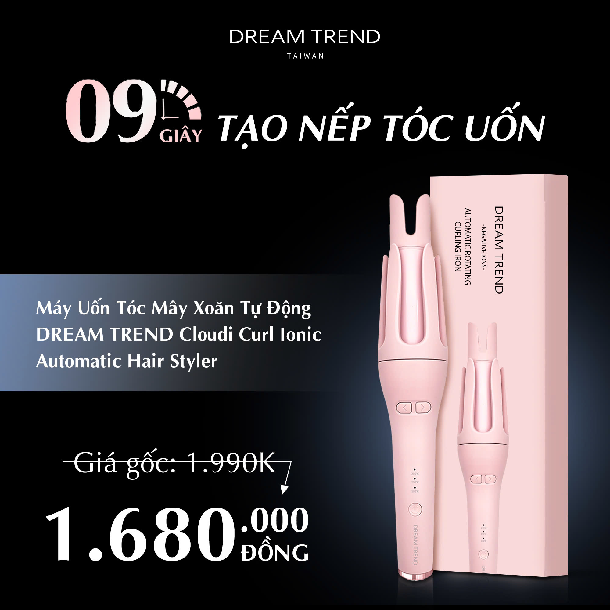 Combo Máy Uốn Tóc Mây Xoăn Tự Động và Sữa Dưỡng Giữ Nếp Tóc Uốn Volume Curl