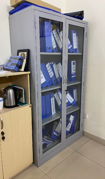 Tủ Sắt Văn Phòng, Tủ Tài Liệu Sắt 2 Cánh Kính L1000 x W450 x H1830mm