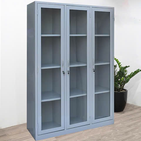 Tủ Sắt Văn Phòng, Tủ Tài Liệu Sắt 3 Cánh Kính L1350 x W450 x H1830mm