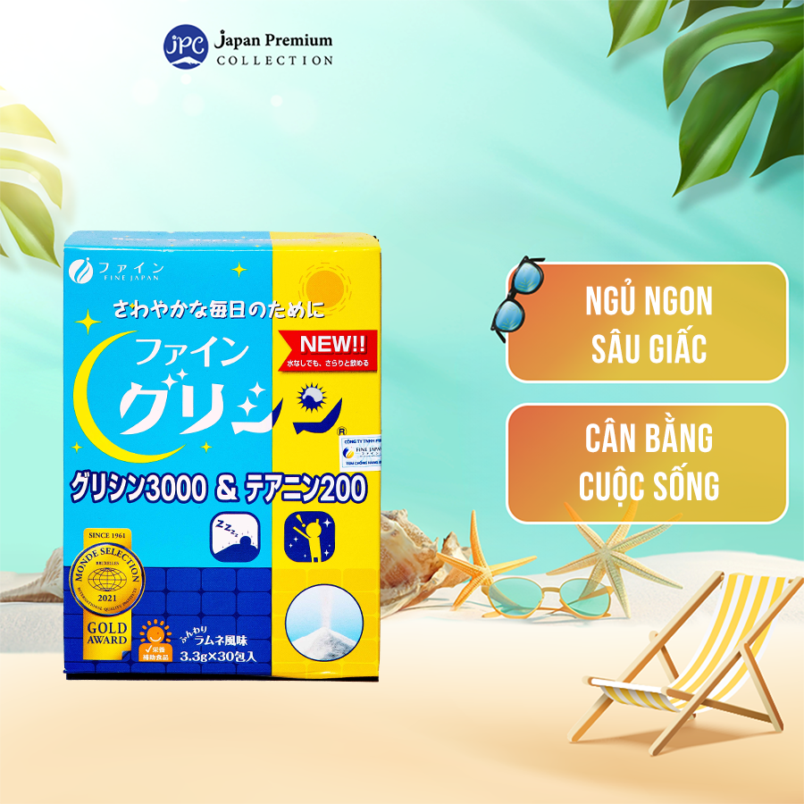 Bột hỗ trợ ngủ ngon và sâu giấc Glycine 3000 & Theanine 200 Fine Japan (30 gói)