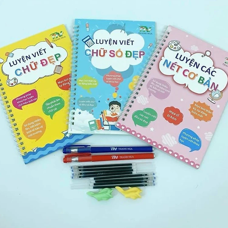 Combo 3 quyển luyện viết bay màu thần kì (Tặng kèm 2 bút, 8 ruột bút, 2 định vị cầm bút)