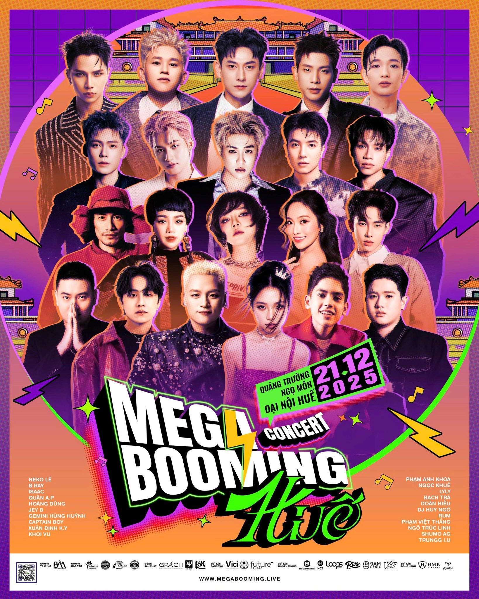 Mega Booming Huế 2025 công bố dàn line-up 21 nghệ sĩ hoành tráng