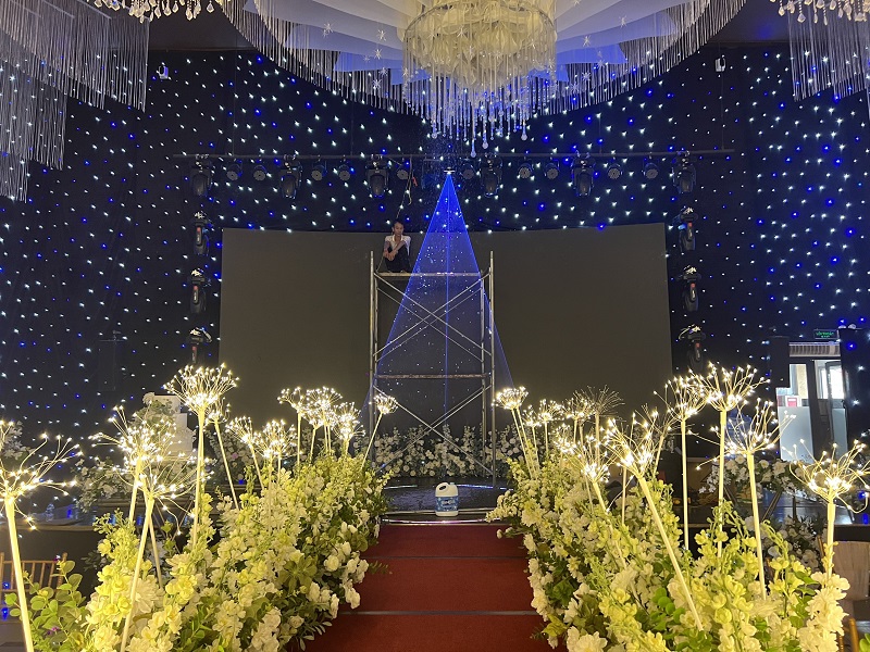 Lắp Đặt Máy Tạo Tuyết Và Đèn Laser: Biến Sân Khấu Cưới Thành Cổ Tích