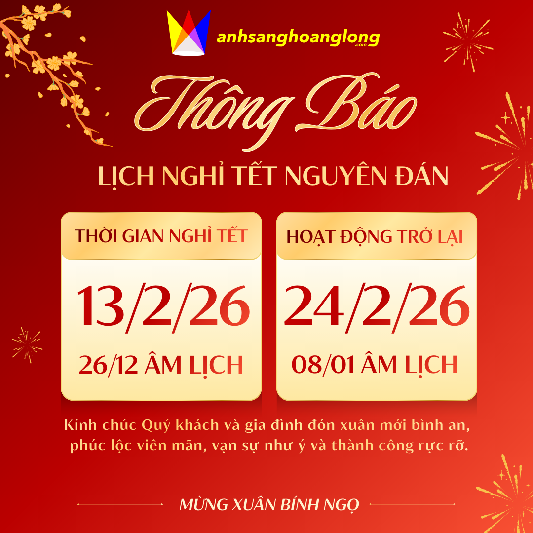 THÔNG BÁO NGHỈ TẾT NGUYÊN ĐÁN 2026 CÔNG TY TNHH ĐÈN SÂN KHẤU ÁNH SÁNG HOÀNG LONG