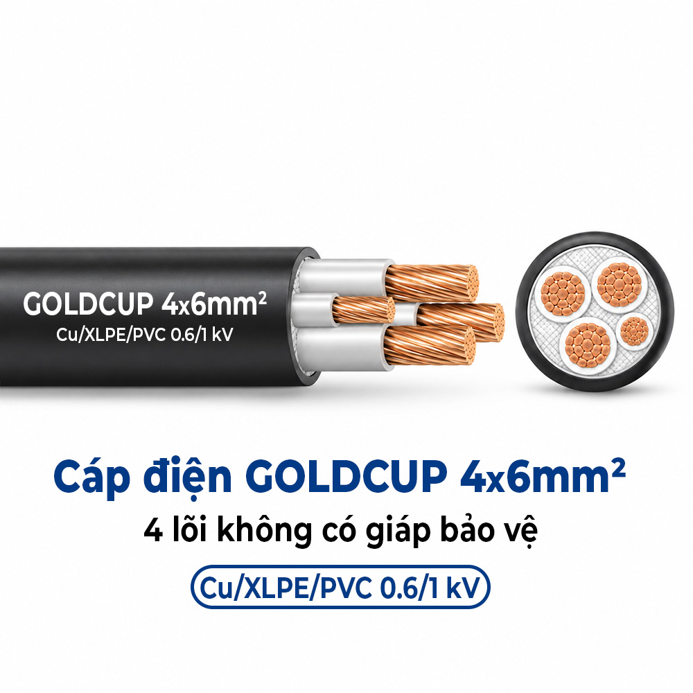 Cáp Điện GOLDCUP 4×6mm² 4 Lõi Không Giáp Cu/XLPE/PVC 0,6/1kV