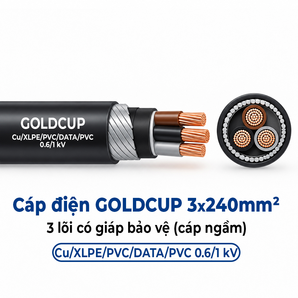 Cáp Điện GOLDCUP 3 Lõi Có Giáp Băng Thép DSTA 3×240mm² – Cu/XLPE/PVC/DSTA/PVC 0,6/1kV