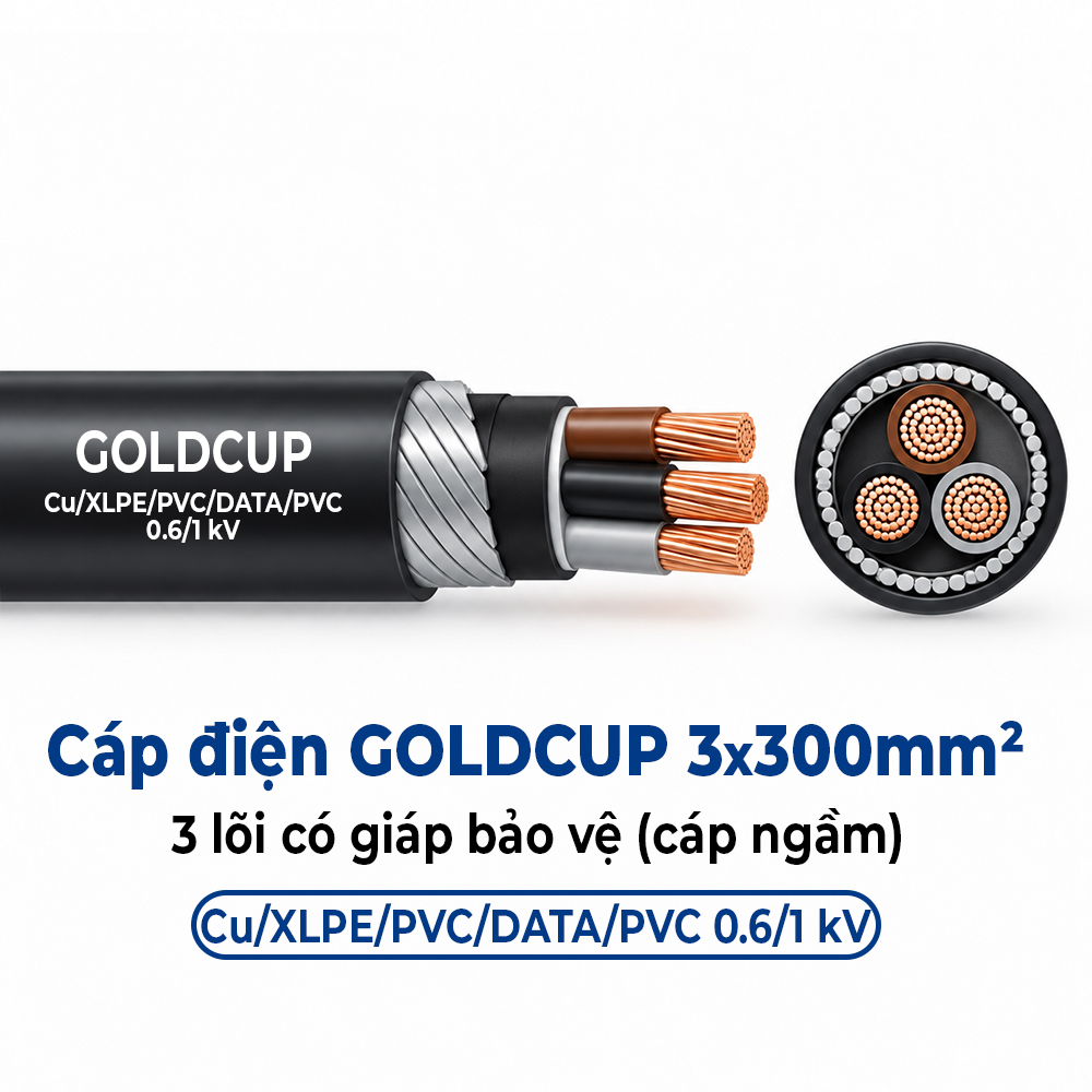 Cáp Điện GOLDCUP 3 Lõi Có Giáp Băng Thép DSTA 3×300mm² – Cu/XLPE/PVC/DSTA/PVC 0,6/1kV