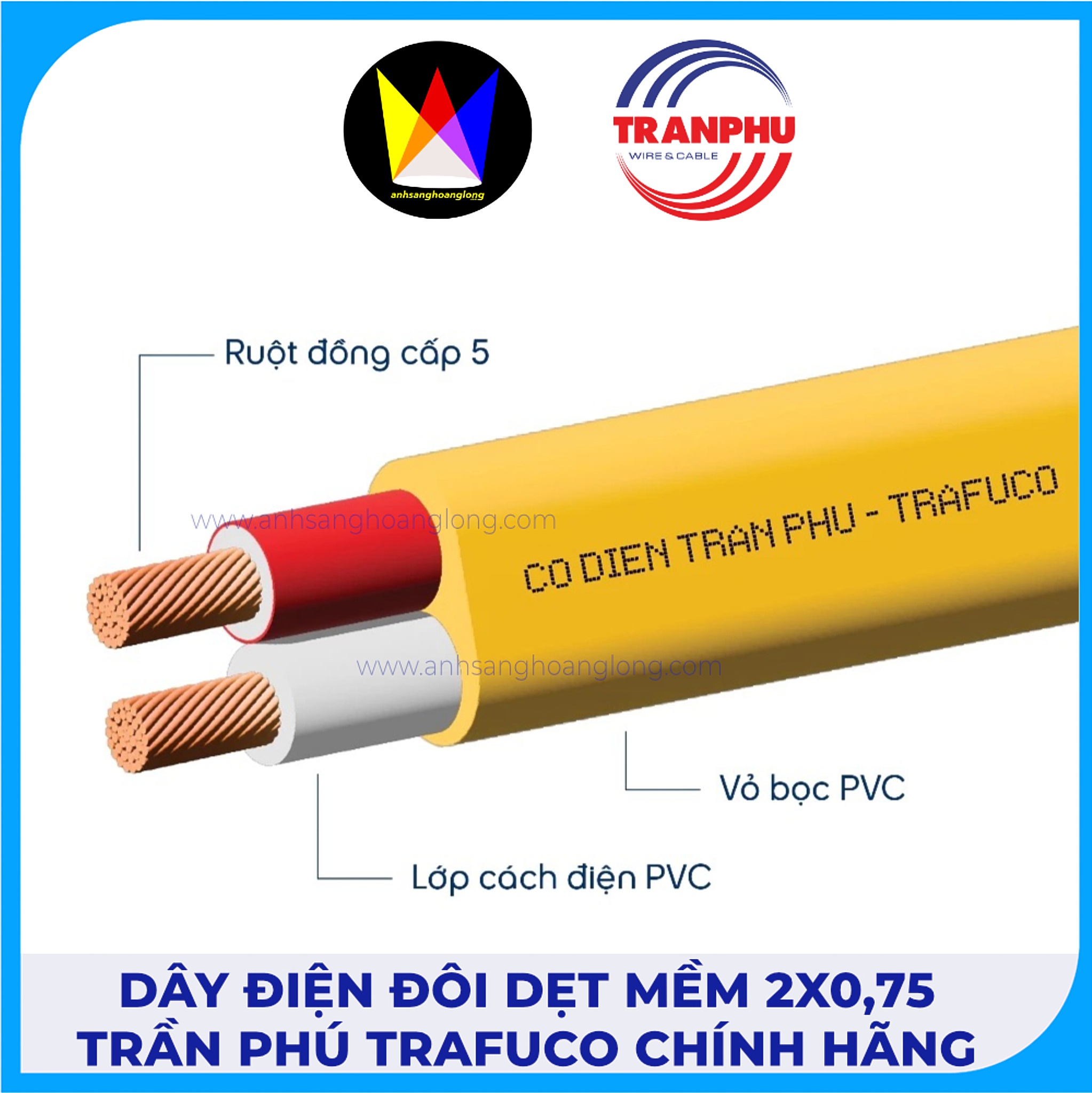 Dây Điện Đôi Dẹt Mềm 2x0,75 Trần Phú Trafuco Chính Hãng