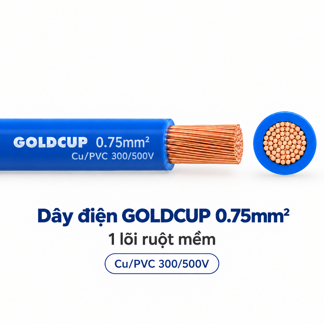 Dây Điện GOLDCUP 0.75mm² 1 Lõi Ruột Mềm Cu/PVC – Dây Đồng Bọc PVC 300/500V