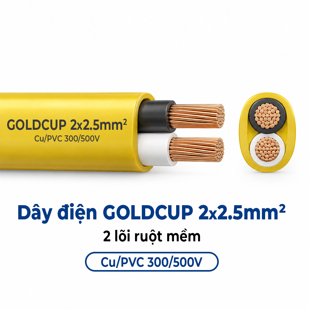 Dây Điện GOLDCUP 2 Lõi Ruột Mềm Dạng Ô Van 2×2,5mm² Cu/PVC/PVC 300/500V