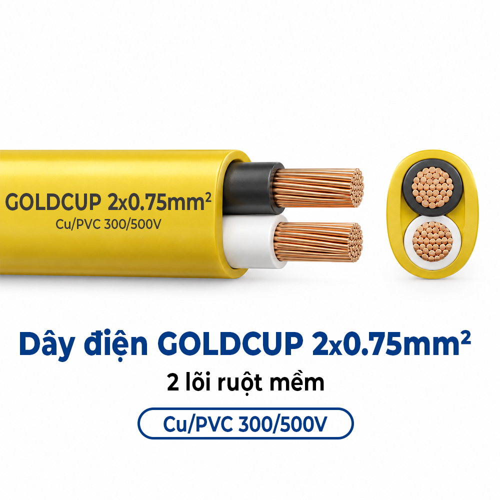 Dây Điện GOLDCUP 2 Lõi Ruột Mềm Dạng Ô Van 2×0,75mm² Cu/PVC/PVC 300/500V