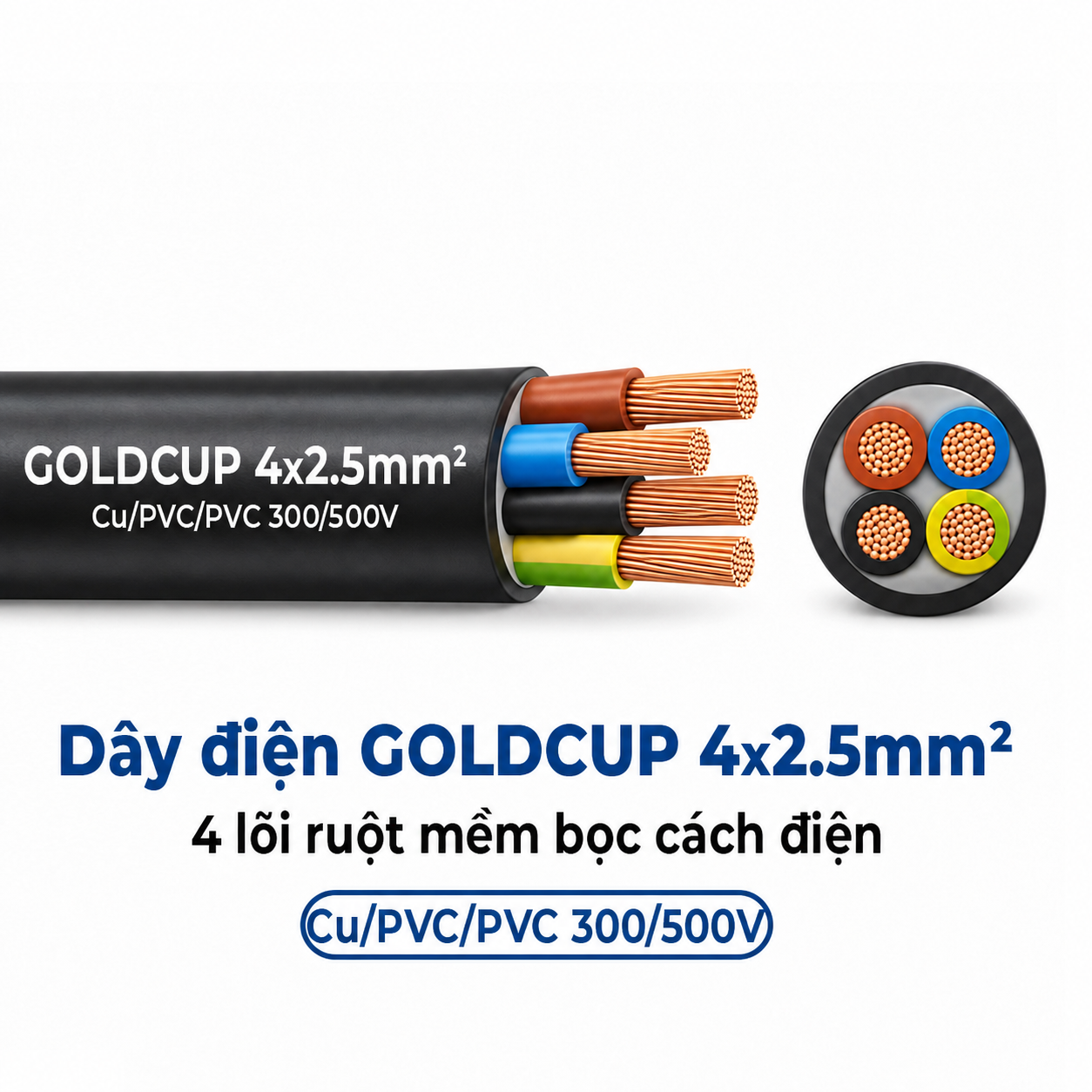 Dây Điện GOLDCUP 4 Lõi Ruột Mềm Bọc PVC 4×2,5mm² Cu/PVC/PVC 300/500V