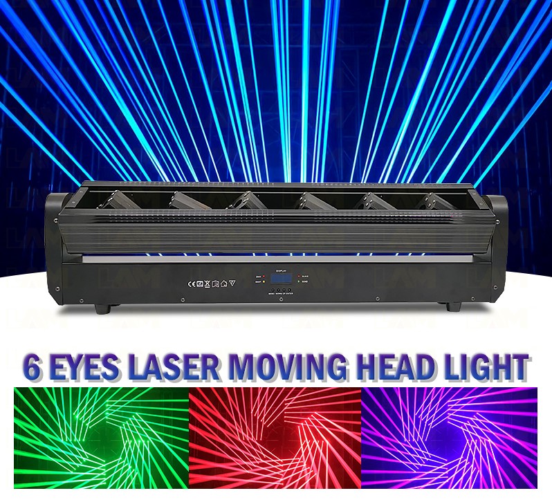 Đèn Moving Laser 6 Đầu Độc Lập Full RGB